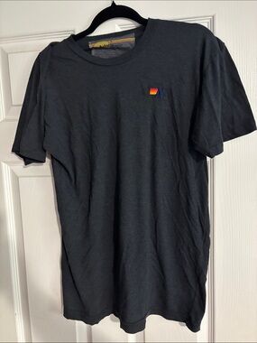 Aviator Nation Black Short-Sleeve Crewneck Tee with Small Rainbow Stripe Logo